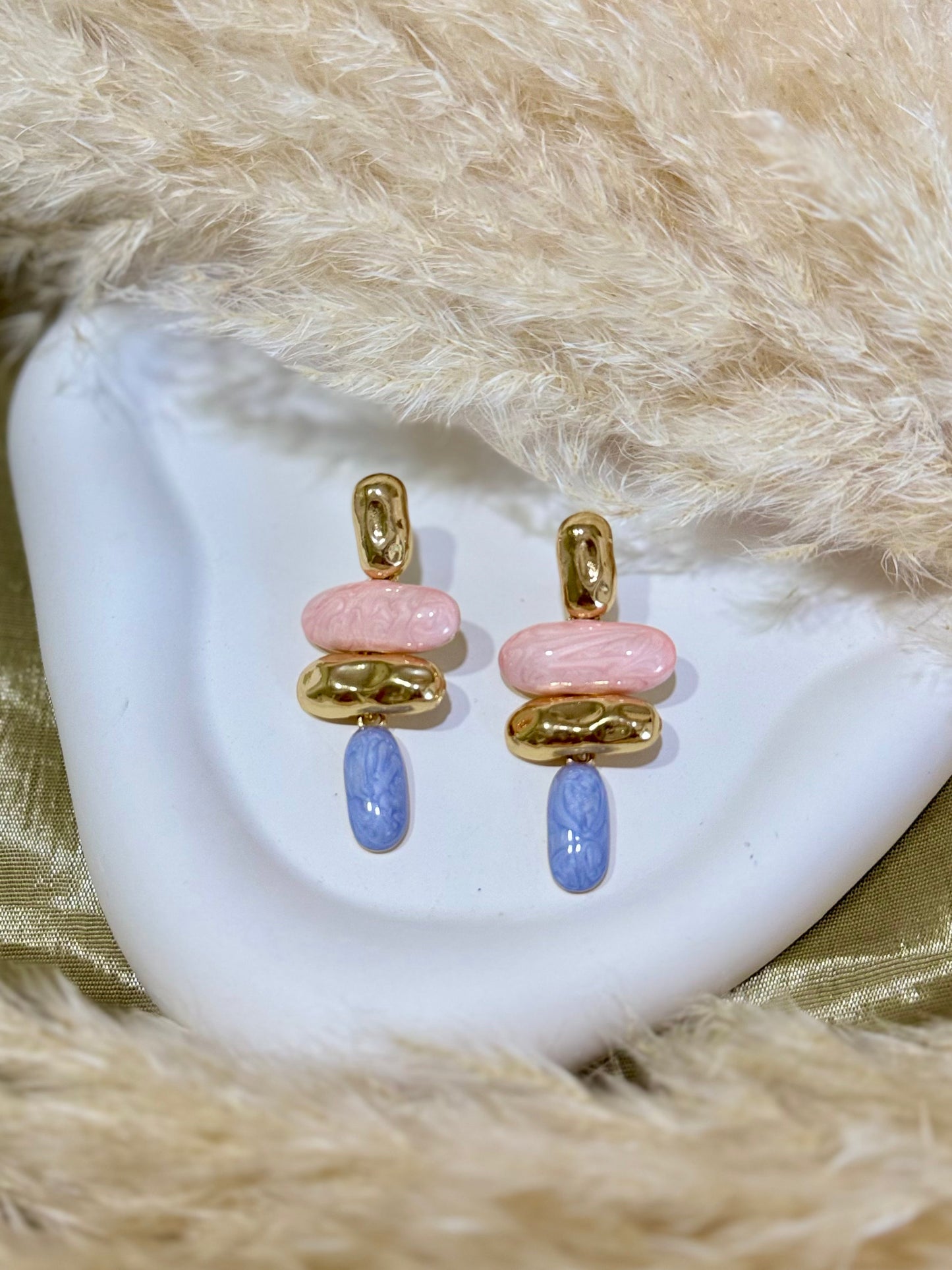 Aura Color Gold Detailed Turquoise Dangle Earrings
