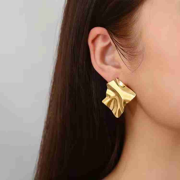 Wavy squared stainless steel earrings